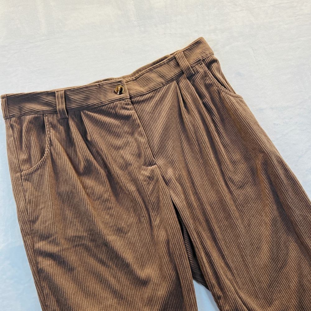 Halara Brown Corduroy Wide Leg Pleated Pants XL Petite High Waisted 02712076